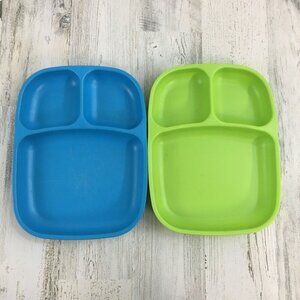 Lot 2 RePlay LARGE Divided Plates Toddler Kids Stackable BPA Free Made USA Trays